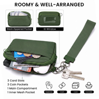 Portefeuille long en nylon pour femme avec blocage RFID, fenêtre transparente pour carte d'identité, poche zippée, pochette en maille, porte-rouge à lèvres et dragonne amovible