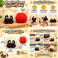 Jouet anti-stress sensoriel en forme de boule de glace moulable pour chien, jouet à presser en forme de pug mignon, jouet sensoriel anti-stress pour le remplissage de slime glacé ou de smoothie