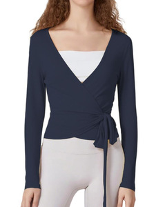 Camiseta Deportiva de Yoga para Mujer SUNTON, Primavera 2026, Manga Larga, Cuello en V, Ajustada, Transpirable, con Ribete de Encaje y Tejido Acordonado - Product Image 5