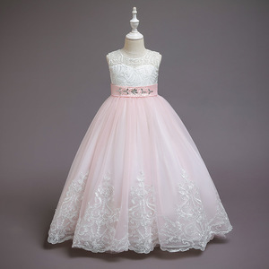 Ragazza lunga <span class=keywords><strong>damigella</strong></span> d'onore ragazza adolescente per bambini principessa festa di nozze <span class=keywords><strong>abito</strong></span> da sera con coda di pizzo decorazione campo anteriore - Product Image 3