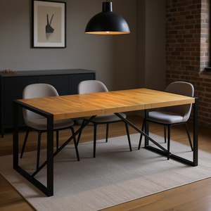 Tavolo da Pranzo in Legno Massello di Mango 70.9x35.4x29.5 Pollici con Gambe in Metallo, Design Rettangolare Industriale Moderno, Arredamento per la Casa - Product Image 2