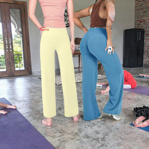 Pantalons de yoga pour femmes, taille haute, élastique, ample, droit, uni, séchage rapide, spandex/nylon, longueur totale, vêtements de sport, leggings de gym - Product Image 2