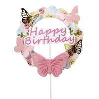 Camilla Nouveauté Décoration de gâteau guirlande papillon, insert décoratif, magnifique et romantique, joyeux anniversaire, toppers de pâtisserie bleu rose 12cm