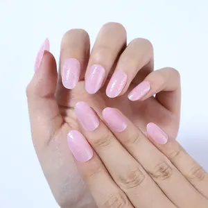 Factory Prices Daily Wear Pink Oval Nails Suppliers Women Glamour Nails Tips Long Lasting Press Ons Luxury Glitter False Nails