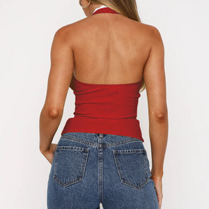 Débardeur sexy sans manches pour femme, style camisole, dos nu, à nouer, en coton et élasthanne, collection été, best-seller - Product Image 3