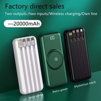 Banque d'alimentation magnétique sans fil 20000mAh avec affichage LED Câbles intégrés Chargeur portable à charge rapide 2 en 1 pour téléphone portable