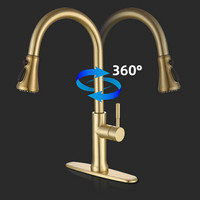 Robinet de cuisine moderne à montage sur pont, monocommande, en acier inoxydable doré, avec capteur de température chaud/froid, design extractible 5