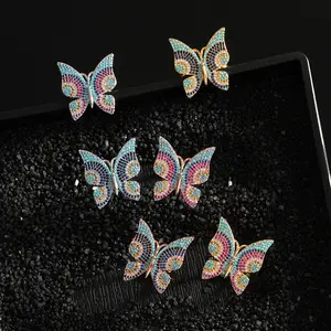 Hip Hop Exaggerated color butterfly zircon wedding women Open Rings For Wholesale Gifts