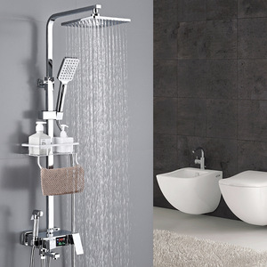 Shower Set With Thermostatic Display <b>Square</b> Rain Shower Head Multi Functional Bathroom Shower System - Product Image 3