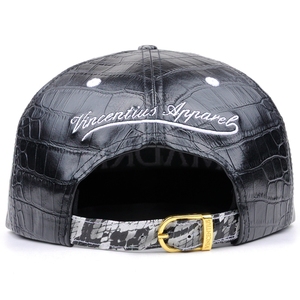Gorra de piel de serpiente con Logo personalizado para hombre, gorro de baloncesto con Cierre trasero, color negro - Product Image 4