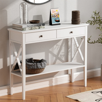 Console de couloir moderne noire à 2 tiroirs avec étagère de rangement pour la maison, le salon