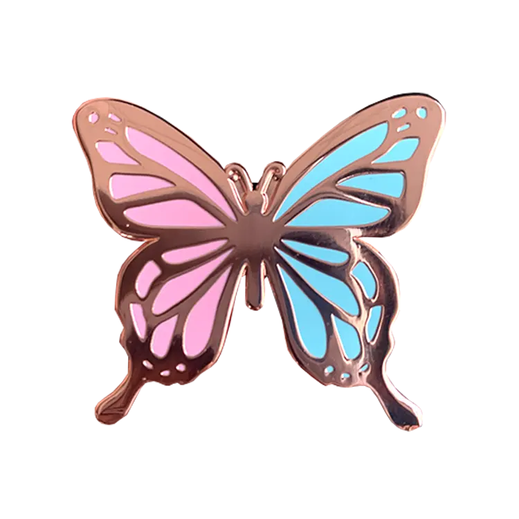 China manufacturer OEM butterfly rose gold metal lapel enamel pin