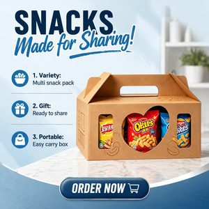 Caja <span class=keywords><strong>de</strong></span> Regalo <span class=keywords><strong>de</strong></span> Papel Kraft Impresa a Cuatro Colores con Logotipo Personalizado, Ventana Transparente, Asa, Plegable y Portátil, para Papas Fritas y Alimentos Enlatados - Product Image 1