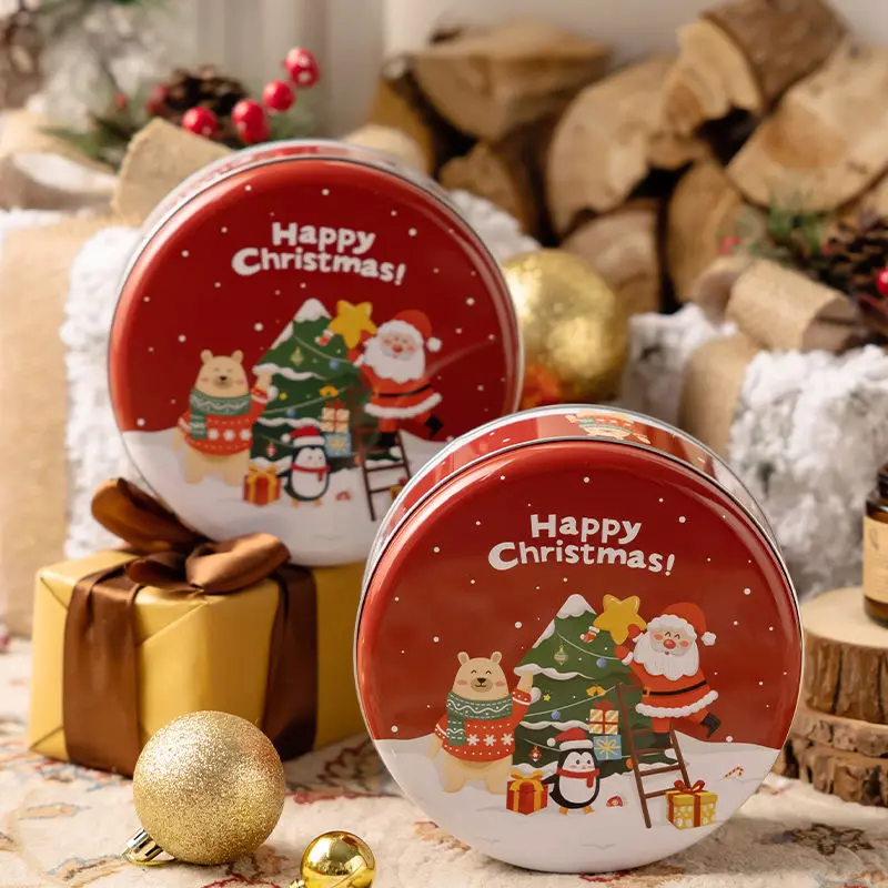 2023 Kerstkoekje Adventskalender Verpakking Metalen Doos Cadeau Rond Tin Canfestival Koekjes Pot Verpakking