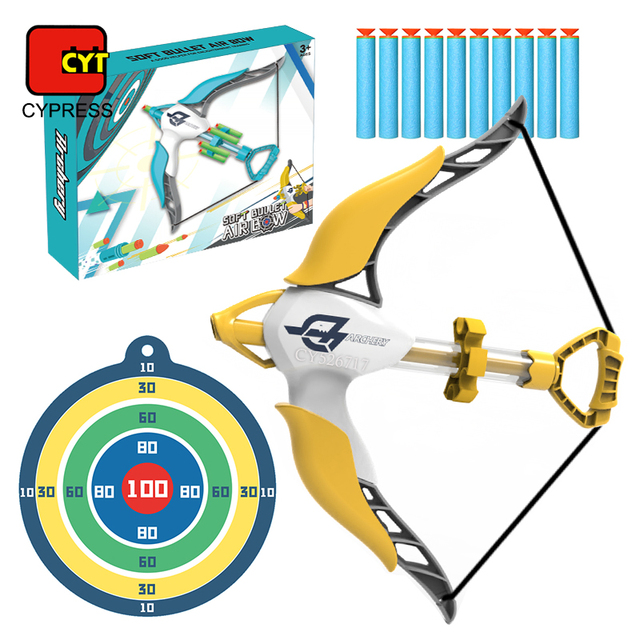 Plastic Shooting Target Game Kids Soft Bullect Gun Bow and Arrow Set With Target and 10 PCS Bullect Outdoor Sports Toy for Boys