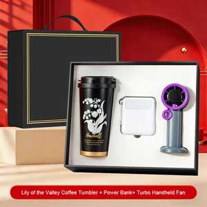 Ensemble cadeau d'affaires 3 en 1 pratique : gobelet à café Lily of the Valley + batterie externe + ventilateur portable turbo pour la promotion d'entreprise - Product Image 3