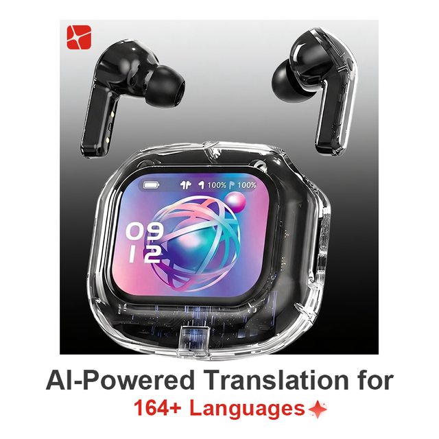 TWS Wireless Earphones with Digital Display AI Translation 164+ Languages IPX5 Waterproof for Travel Business Workout