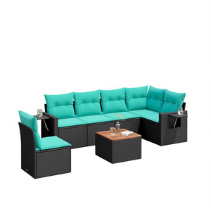 Set Divano da Esterno Moderno in Polyrattan Nero con Cuscini, Arredamento da Giardino, 7 Pezzi Componibili - Product Image 1