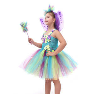 Abito <span class=keywords><strong>in</strong></span> <span class=keywords><strong>Tulle</strong></span> con Cerchietto Ali di Farfalla Costume da Elfo Blu e Viola Carino Gonna da Principessa per Bambine Compleanno - Product Image 3