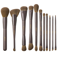 Ensemble de 11 pinceaux de maquillage vegan de luxe, pinceaux professionnels, manche en bois, virole sans cruauté, pour les yeux