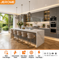 Ensemble de meubles de cuisine modernes gris moyen laqué brillant avec îlot en marbre, conception personnalisée minimaliste gratuite en 48 heures