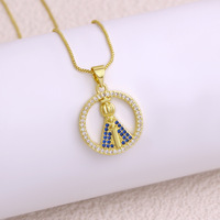 Accessoires Géométriques Religieux pour Femmes Cuivre Microinset Zircon Pendentif Madonna of God Collier pour Anniversaires