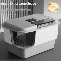 Bac à litière rectangulaire extra-large entièrement fermé anti-éclaboussures avec une capacité de 86,6 L et un design de toilette géante pour chats