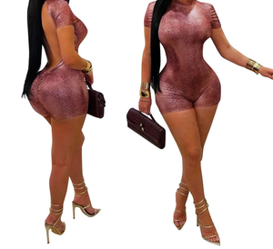 Viviblook C26RP214 Mono de Fiesta para Mujer, Sexy, Ajustado, con Estampado de Serpiente, Verano, Espalda Descubierta, Manga Corta, Bodycon, de Una Pieza - Product Image 1