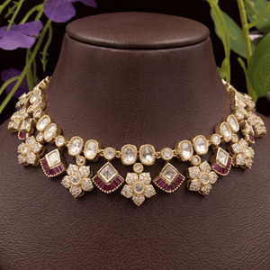 Elegant Trendy Brass Gold Plated Moissanite <b>Charm</b> Necklace Set Maroon Baguette Accents Matching Drop Earrings Rope Chain <b>Wedding</b> - Product Image 3