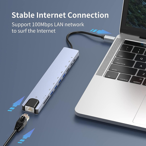 Tuti <span class=keywords><strong>10</strong></span> in 1USB ฮับ USB 3.0 HDTV 4K Pd 100W ชาร์จ SD TF พอร์ต LAN RJ45แท่นวางอเนกประสงค์สำหรับ <span class=keywords><strong>Mac</strong></span> - Product Image 4