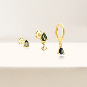 Conjunto de Joyería de Moda Canner, Pendientes de Plata 925 con Ágata Verde en Forma de Gota de Agua para Chicas Jóvenes - Product Image 2