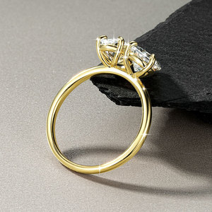 Simple toi et moi <b>ring</b> Minimalist 14K Gold Filled Copper Oval Cut & Pear Cut Cubic Zirconia <b>couples</b> jewelry For Girls Gift - Product Image 2
