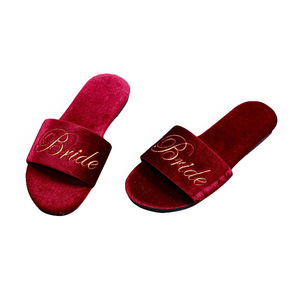 Chaussons de mariage en velours pour mariée et demoiselles d'honneur, rouge, rose, bleu, blanc, beige, pour cadeau de mariage - Product Image 5