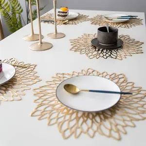PVC Pressed Vinyl Metallic Placemats/Wedding Accent Centerpiece Placemats Cutwork Decorative Dinning Table Mats
