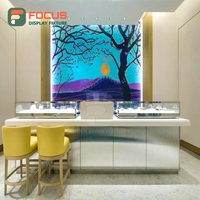 Vitrine de présentation de bijoux haut de gamme moderne en bois et verre avec éclairage LED, présentoir intérieur en métal pour boutique