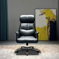 Chaise de bureau moderne pour cadres, en cuir, ergonomique, pivotante, avec pieds en métal et accoudoirs fixes