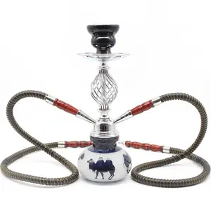 Wholesale new arrivals twist metal glass hookah shisha 2 pipe hoses with camel vase
