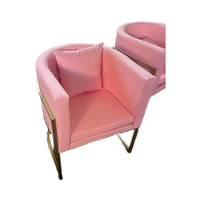 Fauteuil de salon rose en métal et velours pour clients, chaise de salle à manger en métal avec bois, chaise de maquillage personnalisée, canapé individuel décontracté