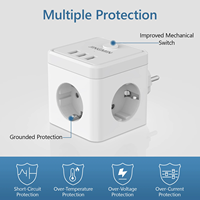 Multiprise murale avec interrupteur, 3 prises, 3 ports USB, adaptateur secteur portable en forme de cube, chargeur pour la maison et les voyages