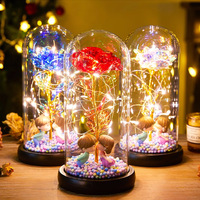 Bunga Artifisial Terlaris Hadiah Hari Valentine Lampu LED Mawar Emas dalam Kubah Kaca