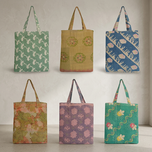 Sacs fourre-tout vintage en coton fait main Kantha, magnifiques et durables, avec fermeture éclair et décorations en chaînes, pour un usage quotidien - Product Image 4