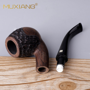 Muxiang Wooden Tobacco Pipe Bent Type Handcrafted Ebony Wood Grain Smoking Pipe For Personal Gift - Product Image 4