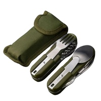 Ensemble de vaisselle pliable en acier inoxydable pour l'extérieur, ustensiles de camping multi-usages, équipement de pique-nique réutilisable, kit de vaisselle de voyage