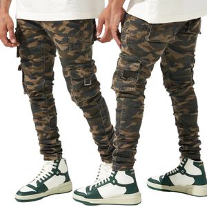 Jeans de Moda para Hombre, Cierre de Cremallera, Corte Ajustado, Estampado de Camuflaje, Bolsillos Tipo Cargo, Jeans de Mezclilla - Product Image 4