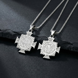 Collar con Cruz de San Benito en Acero Inoxidable 316L, Colgante de Protección de San Benito para Hombres y Mujeres, Joyería Religiosa Católica - Product Image 4
