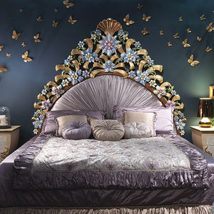 Clássico europeu colorido menina princesa alta encosto cama arte floral romântico rainha plataforma flor mão esculpida cama - Product Image 2