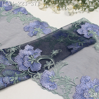 Dentelle en tulle brodée douce de 26 cm, bleu et violet, avec grandes fleurs, pour sous-vêtements, fournie par l'usine chinoise