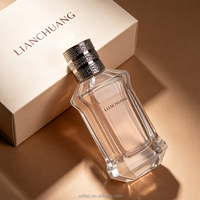 Nouveauté - Flacon de parfum en verre transparent de forme spéciale 50 ml avec boîte, couvercle argenté personnalisable, impression sérigraphique, boîte personnalisée