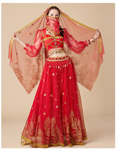 Offre Spéciale brillant doré motif Performance porter Halloween indien Cosplay Aladdin jasmin princesse danse du ventre Bollywood Costumes - Product Image 5