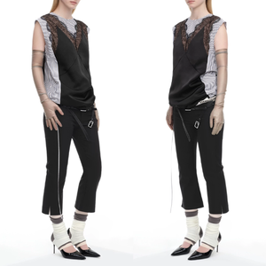 Wholesale Gothic Y2K Streetwear High Waist Black Stretch Capri Pants for Women Metal Rivet Decor Slim Flare Cropped Shorts - Product Image 5